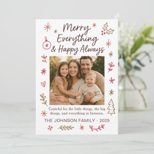 Merry Everything Scribble Doodle Christmas Kaart (Staand voorkant)