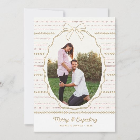 Merry & Expecting Cute Boog, 2 foto's Kerstmis Feestdagenkaart (Voorkant)