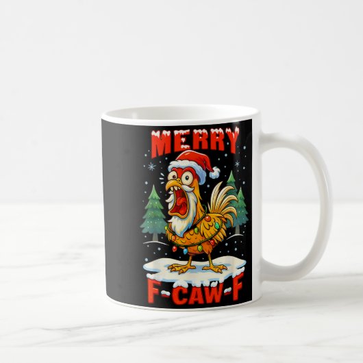 Merry F-caw-f Chicken Christmas Funny Rooster Men  Koffiemok (Rechts)