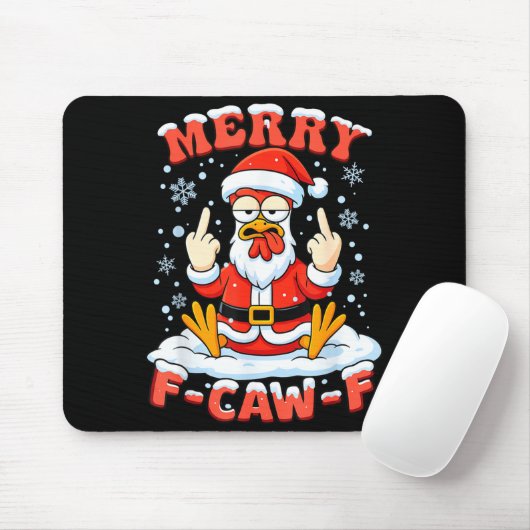 Merry F-caw-f Chicken Christmas Funny Rooster Men Muismat (Met muis)