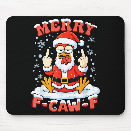 Merry F-caw-f Chicken Christmas Funny Rooster Men Muismat (Voorkant)
