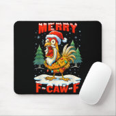 Merry F-caw-f Chicken Christmas Funny Rooster Men Muismat (Met muis)