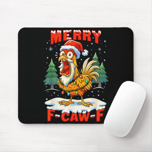 Merry F-caw-f Chicken Christmas Funny Rooster Men Muismat (Met muis)