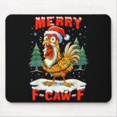 Merry F-caw-f Chicken Christmas Funny Rooster Men Muismat (Voorkant)