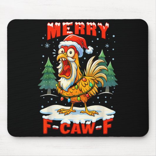 Merry F-caw-f Chicken Christmas Funny Rooster Men Muismat (Voorkant)