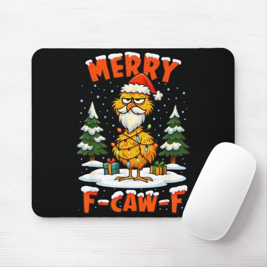 Merry F-caw-f Chicken Christmas Funny Rooster Men  Muismat (Met muis)