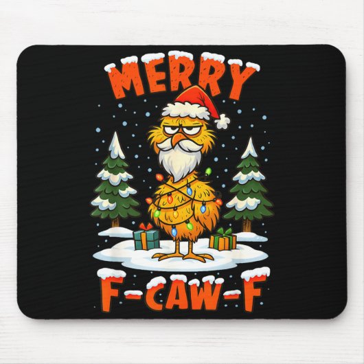 Merry F-caw-f Chicken Christmas Funny Rooster Men Muismat (Voorkant)