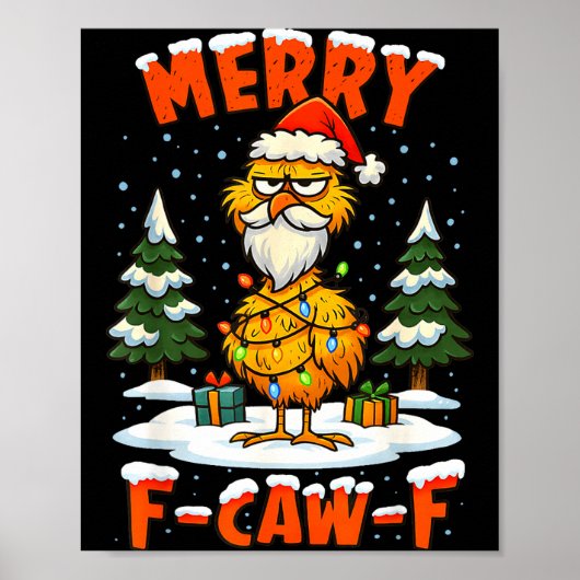 Merry F-caw-f Chicken Christmas Funny Rooster Men Poster (Voorkant)