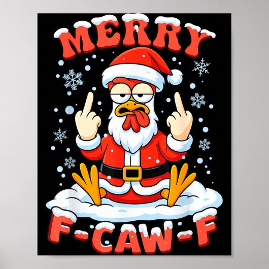Merry F-caw-f Chicken Christmas Funny Rooster Men Poster (Voorkant)