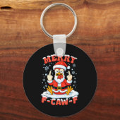 Merry F-caw-f Chicken Christmas Funny Rooster Men  Sleutelhanger (Voorkant)
