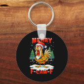 Merry F-caw-f Chicken Christmas Funny Rooster Men  Sleutelhanger (Voorkant)
