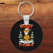 Merry F-caw-f Chicken Christmas Funny Rooster Men Sleutelhanger (Voorkant)