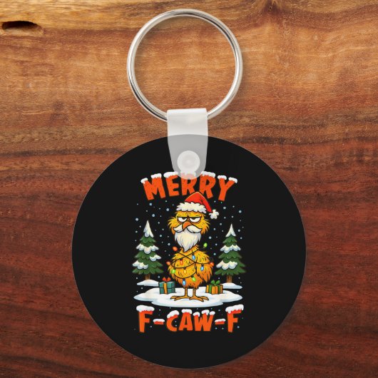 Merry F-caw-f Chicken Christmas Funny Rooster Men  Sleutelhanger (Voorkant)