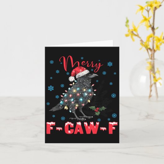 Merry F-caw-f Christmas Black Crow Funny Black Bir Kaart (Gele Bloem)