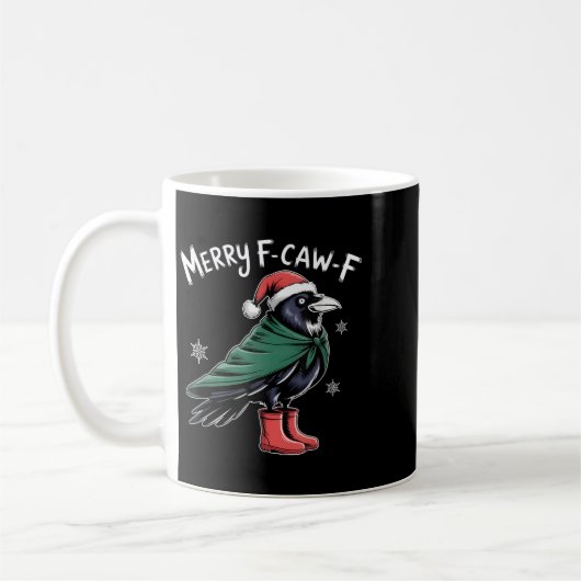 Merry F-caw-f Crow, Black Bird Christmas, Christma Koffiemok (Links)