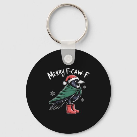 Merry F-caw-f Crow, Black Bird Christmas, Christma Sleutelhanger (Voorkant)