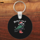 Merry F-caw-f Crow, Black Bird Christmas, Christma Sleutelhanger (Voorkant)