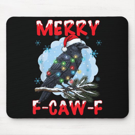 Merry F-caw-f Crow Christmas Snowflake Xmas Lights Muismat (Voorkant)
