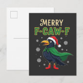 Merry F-Caw-F Funny Christmas Raven Crow Santa Aankondigingskaart (Voorkant / Achterkant)