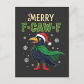 Merry F-Caw-F Funny Christmas Raven Crow Santa Aankondigingskaart (Voorkant)