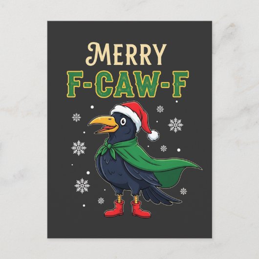 Merry F-Caw-F Funny Christmas Raven Crow Santa Aankondigingskaart (Voorkant)