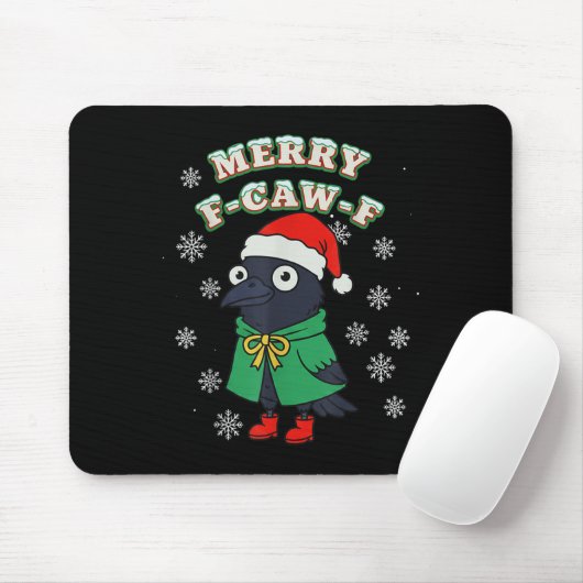 Merry F-caw-f Raven Fcawf Christmas Holiday Crow F Muismat (Met muis)