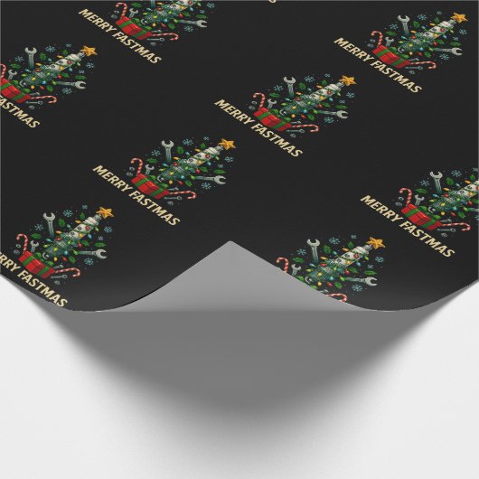 Merry Fastmas Spark Plug Christmas Tree Mechanic Cadeaupapier (Hoek)