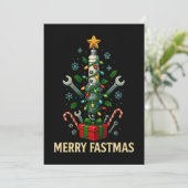 Merry Fastmas Spark Plug Christmas Tree Mechanic Feestdagenkaart (Staand voorkant)