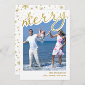 Merry Faux Gold Folie Retro Script Kerstfoto Feestdagenkaart (Voorkant / Achterkant)
