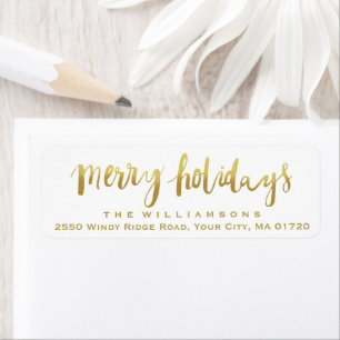 Merry Feestdagen Elegant Gold Script Custom Wit Etiket