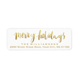 Merry Feestdagen Elegant Gold Script Custom Wit Etiket