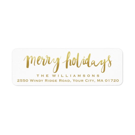 Merry Feestdagen Elegant Gold Script Custom Wit Etiket (Voorkant)