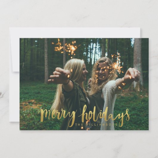 Merry Feestdagen Elegant Goud Script Foto Feestdagenkaart (Voorkant)