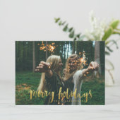 Merry Feestdagen Elegant Goud Script Foto Feestdagenkaart (Staand voorkant)