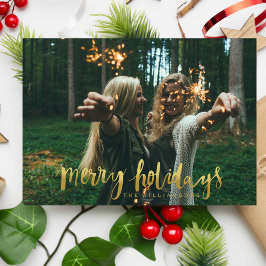 Merry Feestdagen Elegant Goud Script Foto Feestdagenkaart