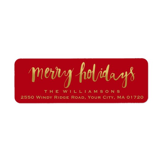 Merry Feestdagen Trendy Gold Script Custom Red Etiket (Voorkant)