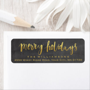Merry Feestdagen Trendy Gouden Script Chalkboard Etiket