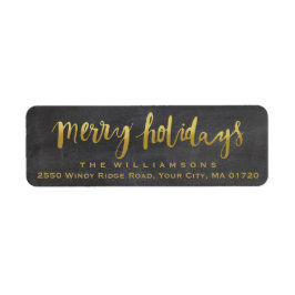 Merry Feestdagen Trendy Gouden Script Chalkboard Etiket