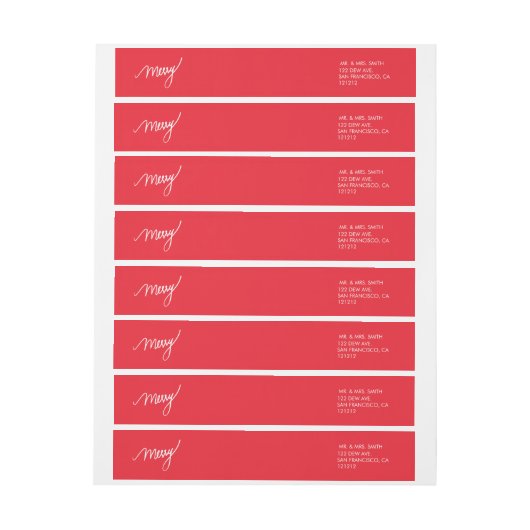 Merry | Festive Red Hand Lettered Kerstmis Omwikkelbaar Adreslabel (Vel)