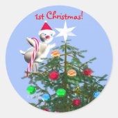 Merry First Kerstfeest Baby Bird Ronde Sticker (Voorkant)