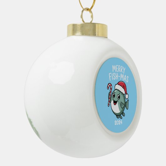 Merry Fish-mas Keramische Bal Ornament (Links)