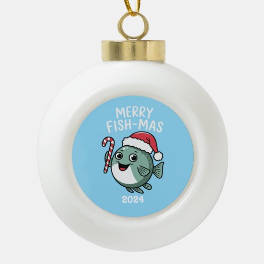 Merry Fish-mas Keramische Bal Ornament (Voorkant)