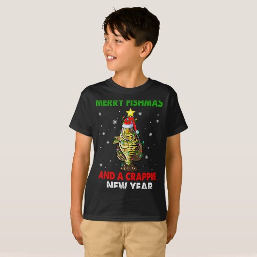 Merry Fishmas And A Crape New Year Fishing Funny X T-shirt (Voorkant volledig)