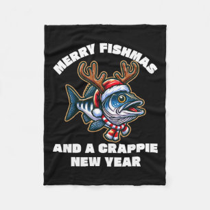 Merry Fishmas and a Crappie Nieuwjaar Gevist Pun 1 Fleece Deken