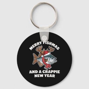 Merry Fishmas and a Crappie Nieuwjaar Gevist woord Sleutelhanger