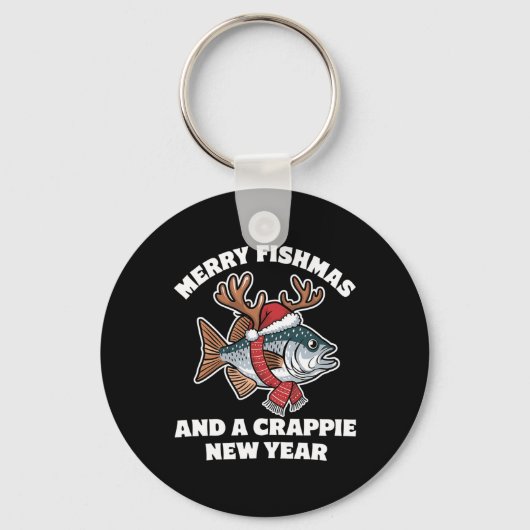 Merry Fishmas and a Crappie Nieuwjaar Gevist woord Sleutelhanger (Voorkant)