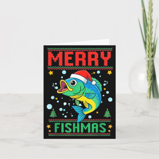 Merry Fishmas B Fish Fishing Christmas  Kaart (Voorkant)