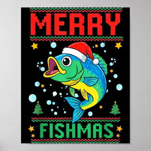 Merry Fishmas B Fish Fishing Christmas  Poster (Voorkant)