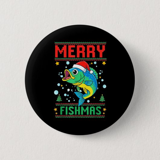 Merry Fishmas B Fish Fishing Christmas  Ronde Button 5,7 Cm (Voorkant)