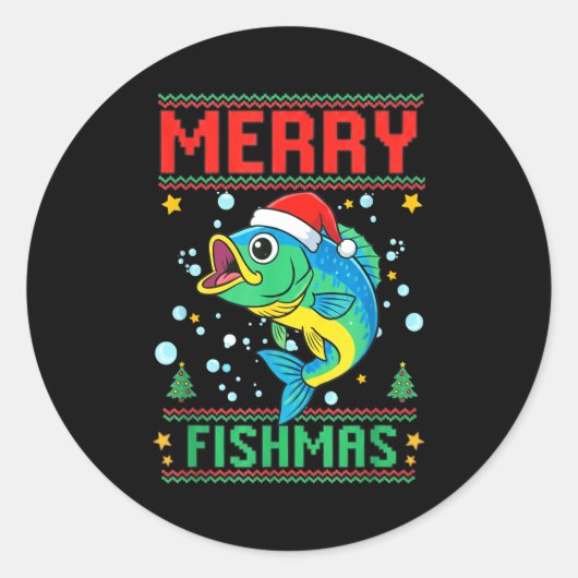 Merry Fishmas B Fish Fishing Christmas Ronde Sticker (Voorkant)